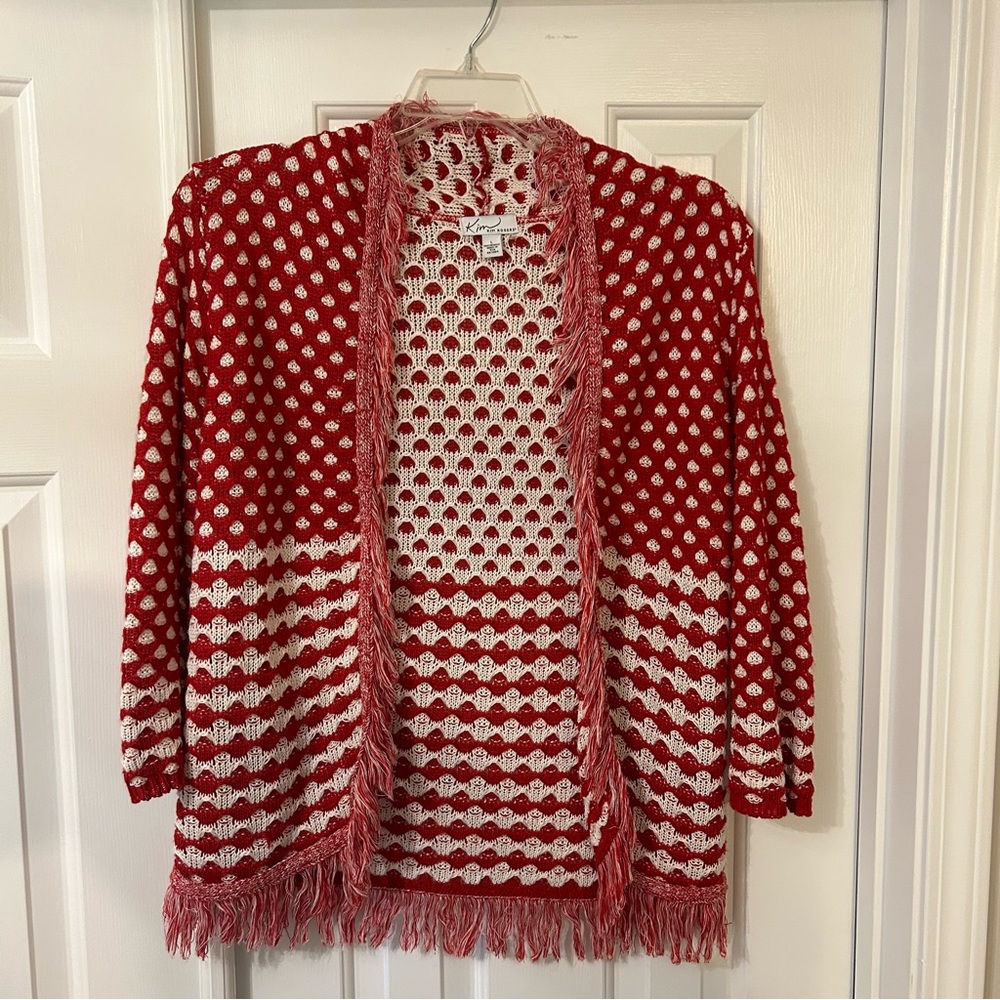 Red & White Fringe Cardigan